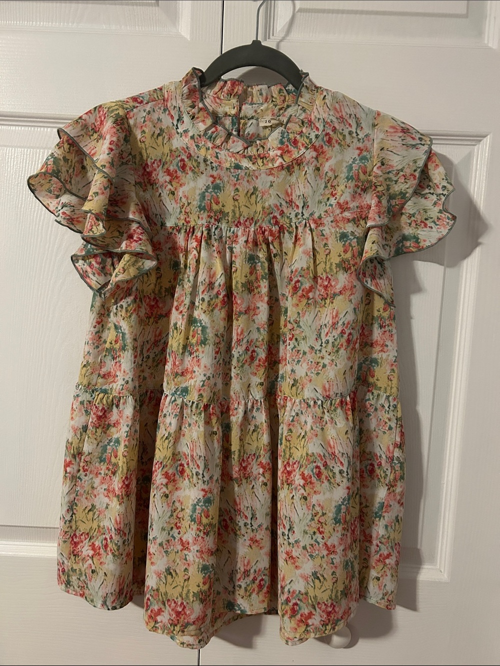 Women’s Floral Ruffle Tiered Top- Yellow Pink Green